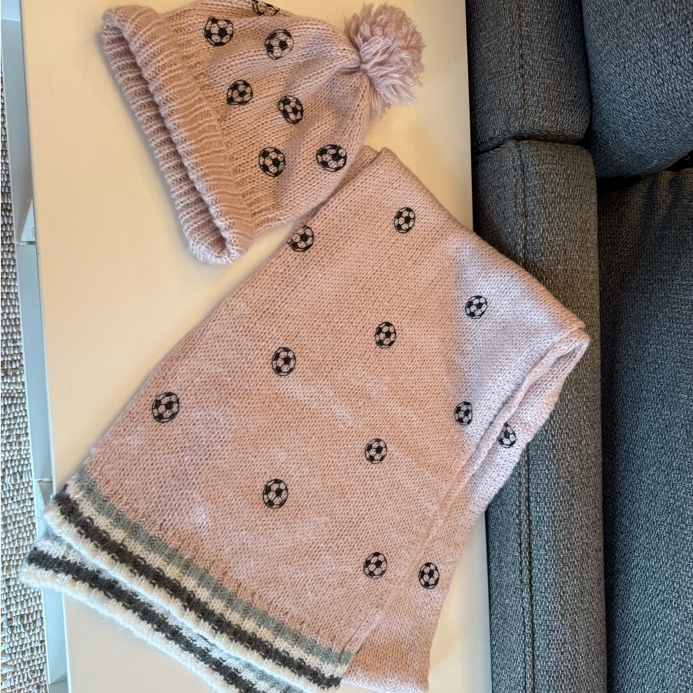 Wooden Ships Blush Soccer Beanie and Scarf Set
